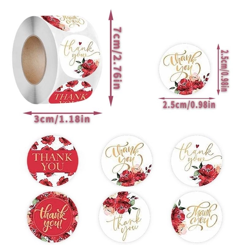 Adesivi di Ringraziamento Floreali Motivo a Rosa Rossa Etichette Autoadesive Rotonde per Decorazione Sigillatura Regali