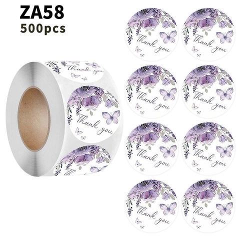 Purple Floral Thank You Stickers Round Butterfly Pattern Decorative Adhesive Labels For Gift Packaging Envelope Sealing