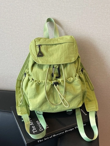 Women Large Capacity Nylon Pleated Drawstring Backpack Urban Minimalist Fashion Casual Travel Flip Top School Bag
