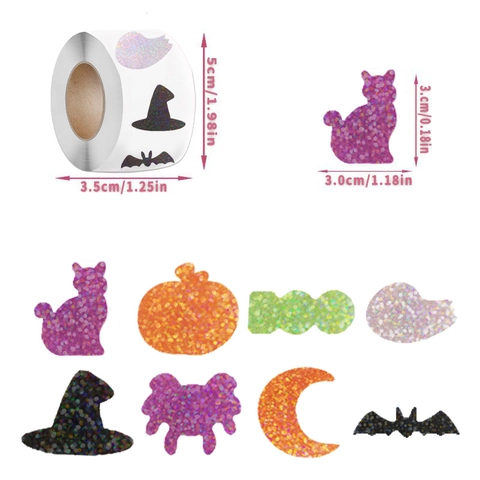 Adesivi Glitter Laser di Halloween Zucca Fantasma Pipistrello Gatto Etichette Sigillanti Decorative per Scrapbooking Fai da Te