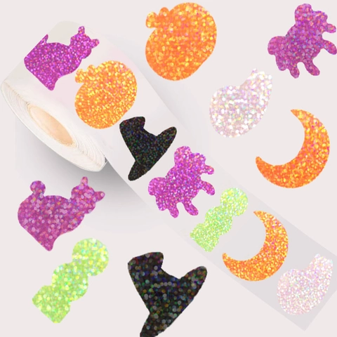Halloween Laser Glitzer Aufkleber Kürbis Geist Fledermaus Katze Dekorative Siegeletiketten Für DIY Scrapbooking Party Deko