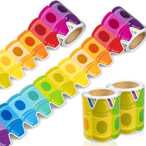 Adesivi per Bordi di Bacheca con Motivi di Matite Colorate Autoadesivi con Bordo a Festoni Decalcomanie da Parete per Decorazione Classe Scuola Ufficio