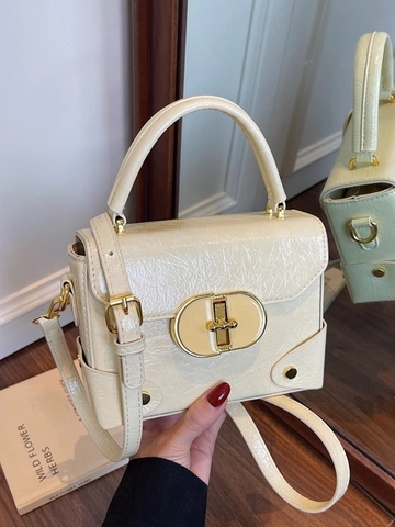 Sac Bandoulière Vintage en Cuir PU pour Femmes Texture Froissée Sac à Main Carré Rétro Avec Fermoir en Métal Surpiqûre Élégante