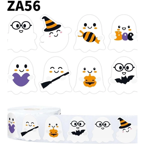Cartoon Ghost Halloween Stickers For Kids DIY Decor Happy Halloween Roll Stickers Self-Adhesive Decorative Labels For Party School Craft
