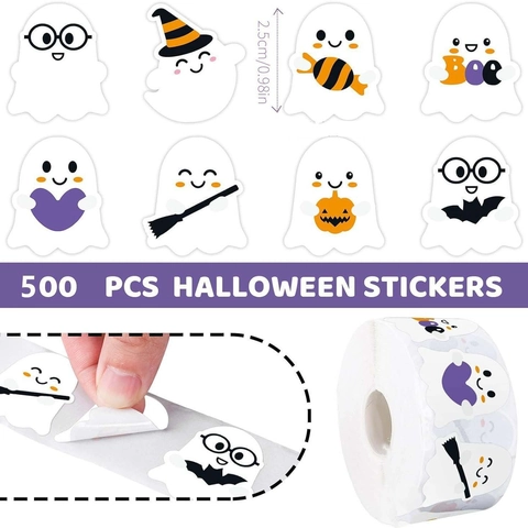 Cartoon Ghost Halloween Stickers For Kids DIY Decor Happy Halloween Roll Stickers Self-Adhesive Decorative Labels For Party School Craft