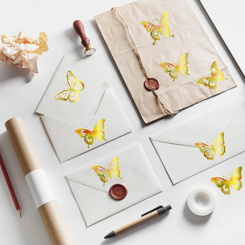Eleganti Adesivi a Farfalla in Foglia d'Oro Laser per Confezioni Regalo Biglietti d'Invito di Nozze Sigillatura Buste Scrapbooking Etichette Decorative