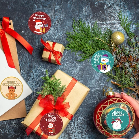 Ronde Kerststickers Rol Envelopzegels Cadeaudecoratie Cartoon Kerstman Sneeuwpop Gingerbread Man Papieren Labels ZA78