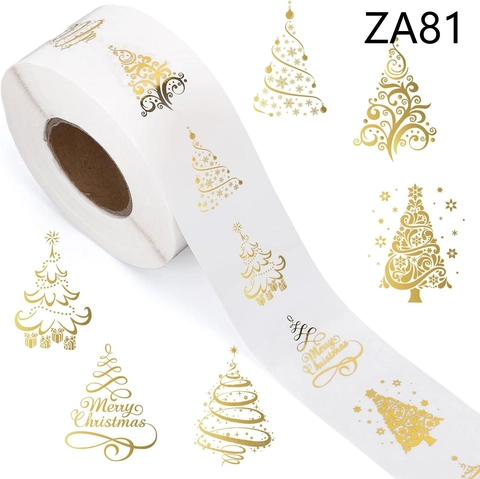 Rouleau d'Autocollants Sapin de Noël en Feuille d'Or Étiquette Auto-Adhésive Merry Christmas pour Emballage Cadeau Enveloppe