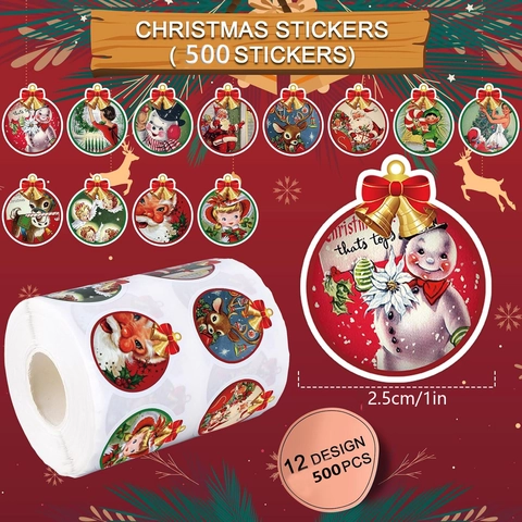 Vintage Weihnachten Aufkleber Rund Festliche Klebeetiketten Dekorative Siegelaufkleber Für Geschenkverpackung Umschlag Dekoration