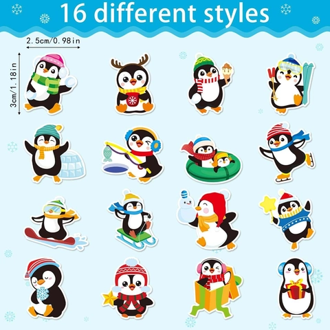 Rollo de Pegatinas de Pingüinos de Dibujos Animados Etiquetas de Recompensa para Niños Patrón de Deportes de Invierno Escuela
