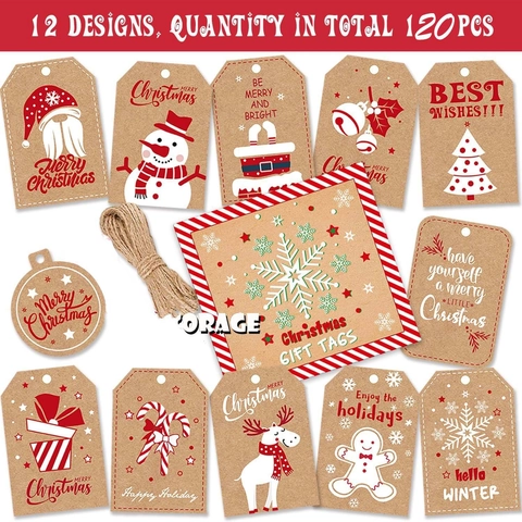 Etichette Regalo di Natale in Carta Kraft Con Spago Merry Christmas Pupazzo di Neve Babbo Natale Renna Decorazioni Festa