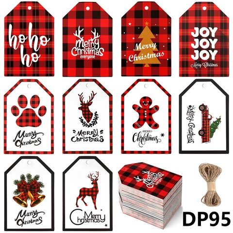 Christmas Gift Tags Red Black Buffalo Plaid Hanging Labels With Hemp Rope For Holiday Party Gift Wrapping Festive Decoration