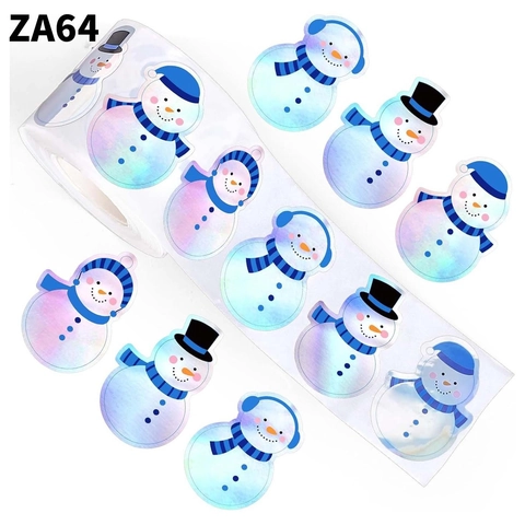 Adesivi Olografici Pupazzo di Neve di Natale in Rotolo Etichette Laser Impermeabili per Confezioni Regalo Fai da Te