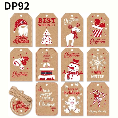 Etichette Regalo di Natale in Carta Kraft Con Spago Merry Christmas Pupazzo di Neve Babbo Natale Renna Decorazioni Festa