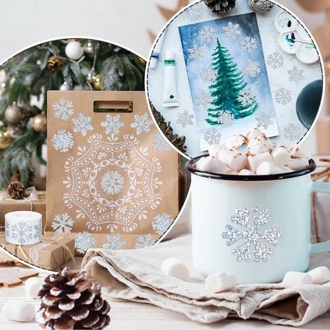 Silber Holografische Laser Schneeflocken Aufkleber Weihnachten Siegel Etiketten Für Umschlag Geschenkbox Deko Aufkleber