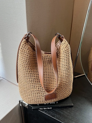 Elegante Borsa a Secchiello in Microfibra Intrecciata da Donna Grande Capacità Borsa a Tracolla Estiva Cinghia Regolabile
