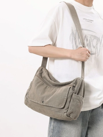 Bolso Bandolera de Lona Lavada de Gran Capacidad para Mujer Bolso de Mensajero Hombro Tote Minimalista Japonés para Estudiantes Diario
