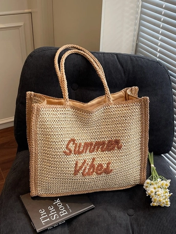 Summer Vibes Gewebte Stroh Tragetasche Große Strand Umhängetasche Mit Handgewebtem Griff Casual Urlaub Reise Handtasche Damen