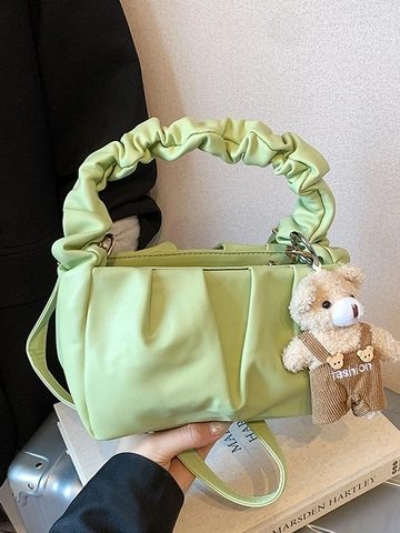 Dames Simple City Geplooide Cloud Crossbody Tas PU Leer Handtas Met Schattige Berenhanger Zomer Mode Schoudertas