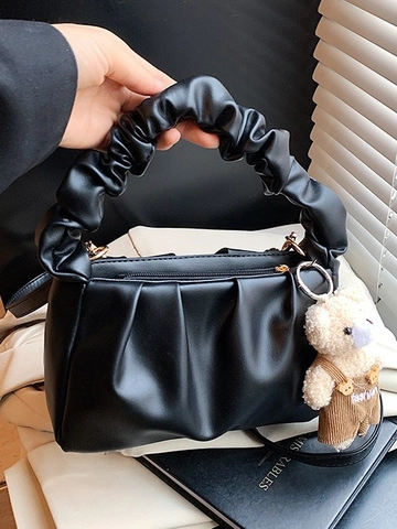 Dames Simple City Geplooide Cloud Crossbody Tas PU Leer Handtas Met Schattige Berenhanger Zomer Mode Schoudertas