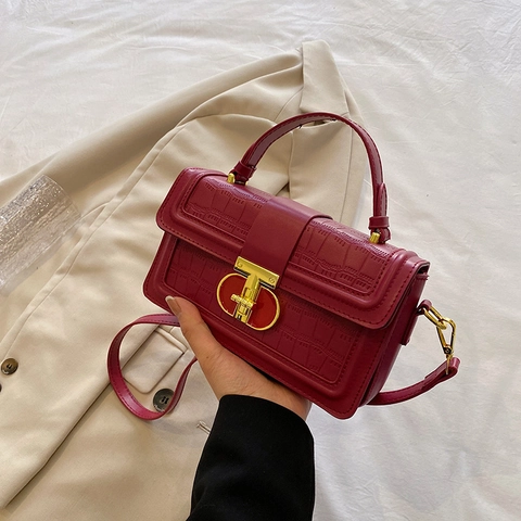 Sac à Main Femme Vintage Motif Crocodile Cuir PU Petit Sac Bandoulière Carré Avec Fermoir Métallique Poignée Sangle Réglable