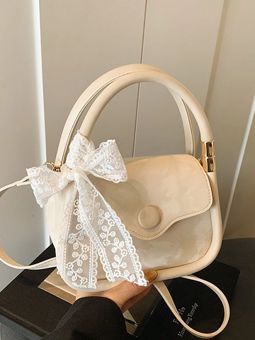 Mode Damen PU Leder Kleine Quadratische Tasche Mit Spitzenschleife Süße Handtasche Umhängetasche Mini Top Handle Geldbörse