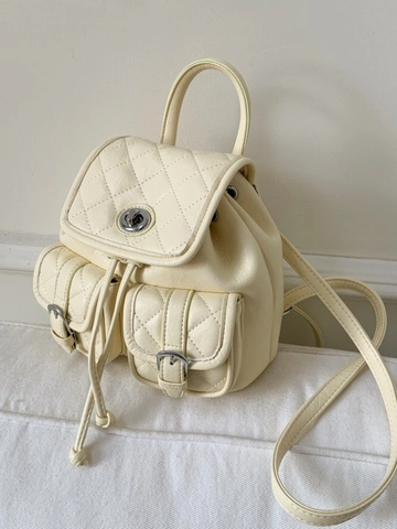 Sac à Dos Femme Mode Matelassé Losange en Cuir PU Avec Fermoir Tournant Cordon de Serrage Poches Multiples Sac à Bandoulière