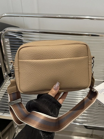 Women Litchi Pattern Crossbody Bag PU Leather Solid Color Camera Bag with Wide Adjustable Striped Strap Shoulder Bag
