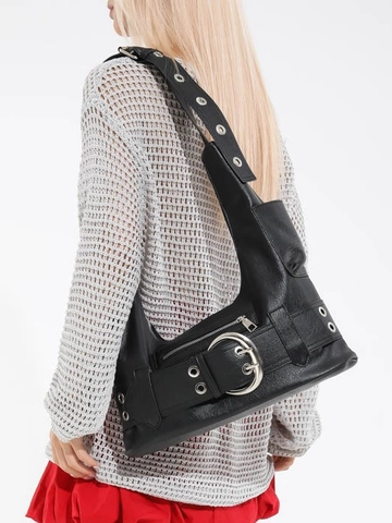 Borsa a Spalla in Pelle PU di Grande Capacità Retro Punk Per Donna Borsa Sottobraccio Moto Y2K Con Fibbia Occhielli
