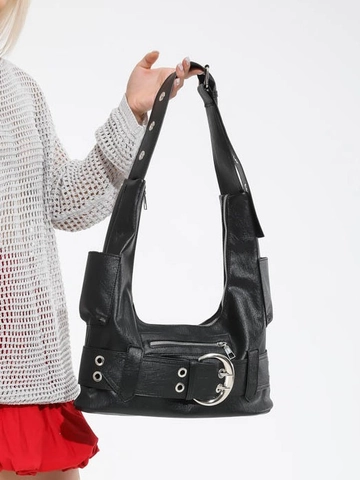 Borsa a Spalla in Pelle PU di Grande Capacità Retro Punk Per Donna Borsa Sottobraccio Moto Y2K Con Fibbia Occhielli