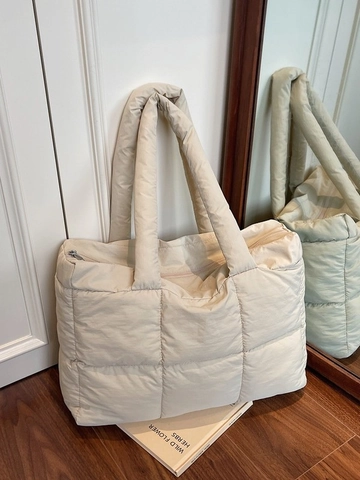 Bolso Tote Acolchado de Moda para Mujer Gran Capacidad Cuero PU Casual Costura Color Sólido Bolso de Hombro
