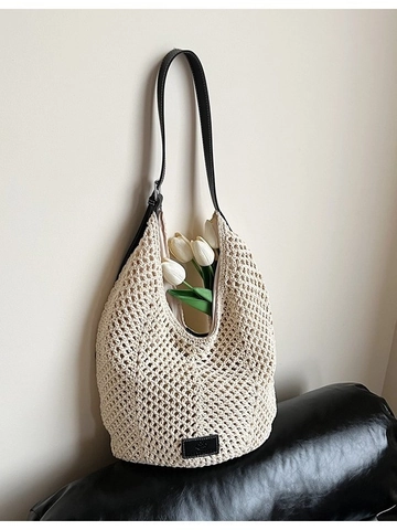 Dames Handgeweven Stro Tote Bag Opengewerkt Haakwerk Schoudertas Grote Capaciteit Casual Strand Vakantie Hobo Handtas