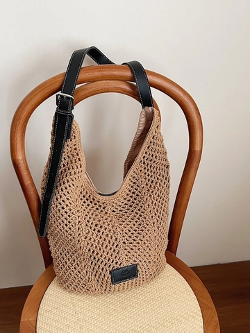 Dames Handgeweven Stro Tote Bag Opengewerkt Haakwerk Schoudertas Grote Capaciteit Casual Strand Vakantie Hobo Handtas