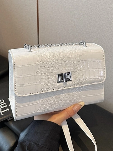 Borsa a Tracolla da Donna in Pelle PU con Motivo a Coccodrillo Catena alla Moda Borsa a Spalla Quadrata Piccola con Chiusura