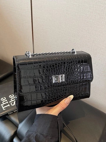 Borsa a Tracolla da Donna in Pelle PU con Motivo a Coccodrillo Catena alla Moda Borsa a Spalla Quadrata Piccola con Chiusura