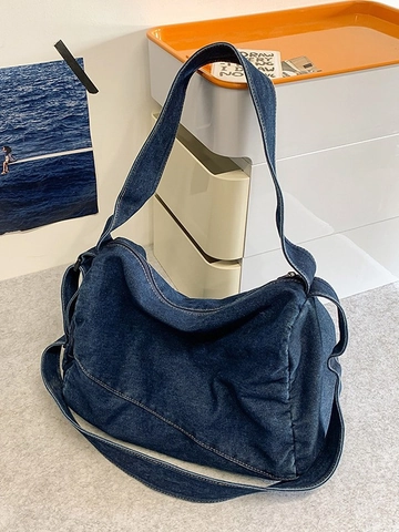 Borsa a Tracolla da Donna in Denim Lavato a Grande Capacità Messenger Bag Casual Street Trend per Viaggi Studenti
