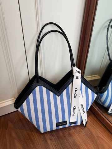 Grote Capaciteit Gestreepte Canvas Tote Bag Mode PU Leer Trim Schoudertas Met Decoratief Letterlint Woon-werkverkeer Handtas Voor Dames