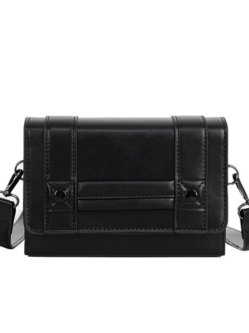 Minimalist Black PU Leather Square Crossbody Bag For Women Street Fashion Adjustable Wide Strap Box Shape Flap Shoulder Bag