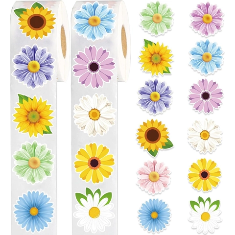 Sunflower Daisy Shape Stickers Floral Self-adhesive Sealing Labels For Gift Box DIY Scrapbook Decoration Minimalist Multi-color