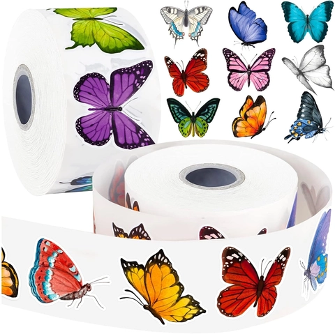 Butterfly Stickers Roll Waterproof Self-Adhesive Decals For Scrapbooking Gift Sealing Label Decorations Multicolor Style