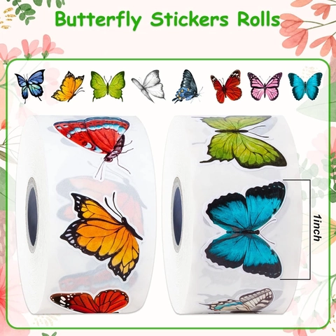 Butterfly Stickers Roll Waterproof Self-Adhesive Decals For Scrapbooking Gift Sealing Label Decorations Multicolor Style