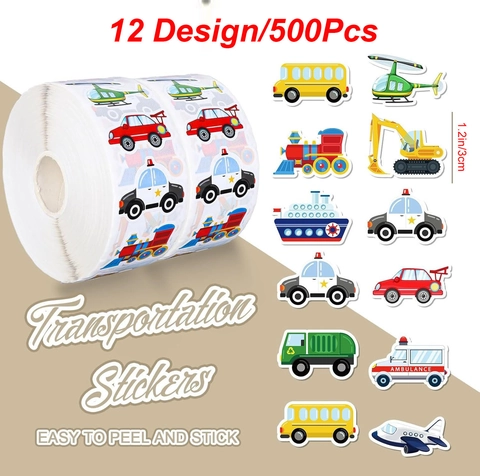 Rotolo di Adesivi per Veicoli di Trasporto a Cartoni Animati per Bambini Etichette Adesive Decorative per Scrapbooking