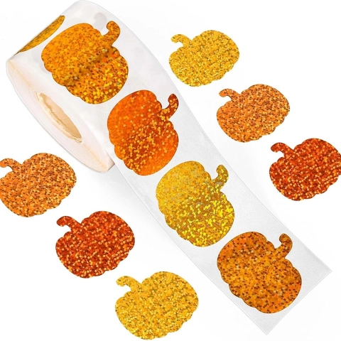 500 Stück Pro Rolle Glitzer Kürbis Aufkleber Für Halloween Herbst Dekoration Selbstklebende Siegel Etiketten Für DIY Handwerk
