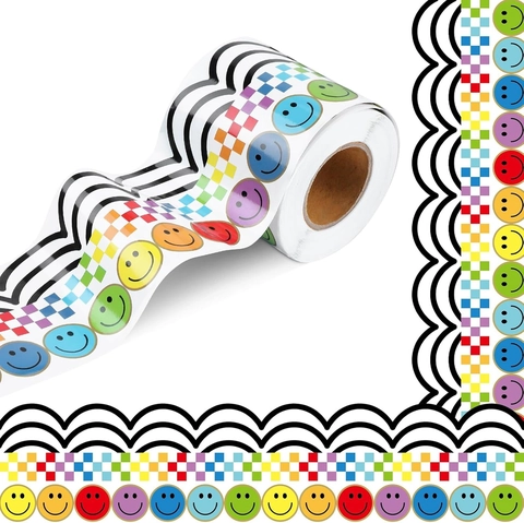 Bunte Smiley-Gesicht Muschelrand Bulletin Board Randaufkleber Rolle Für Klassenzimmer Schule Dekoration Selbstklebender Rand