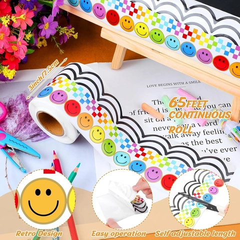 Bunte Smiley-Gesicht Muschelrand Bulletin Board Randaufkleber Rolle Für Klassenzimmer Schule Dekoration Selbstklebender Rand