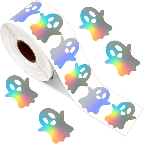 Rotolo di Adesivi Arcobaleno Laser Olografici Modello Fantasma di Halloween Albero di Natale Etichette Sigillanti Per Decorazione Fai-da-te