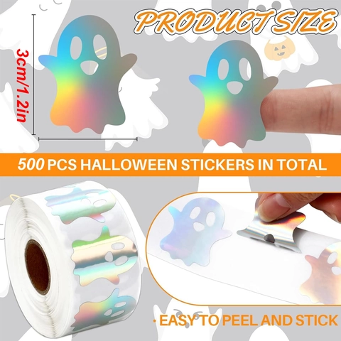 Rotolo di Adesivi Arcobaleno Laser Olografici Modello Fantasma di Halloween Albero di Natale Etichette Sigillanti Per Decorazione Fai-da-te
