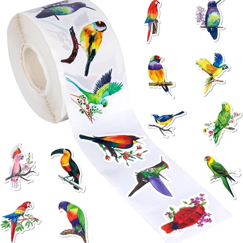 Rotolo di Adesivi con Motivi di Uccelli Etichette Adesive Rotonde per Scrapbooking Decorazione Regalo Fai da Te
