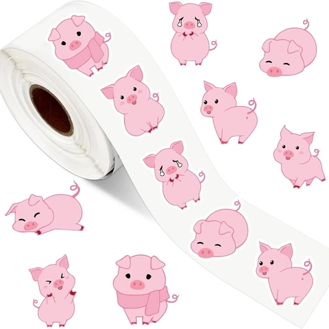 Niedliche Cartoon Tieraufkleber Rolle Wasserdicht Selbstklebend Schwein Hochlandkuh Muster Für Scrapbooking