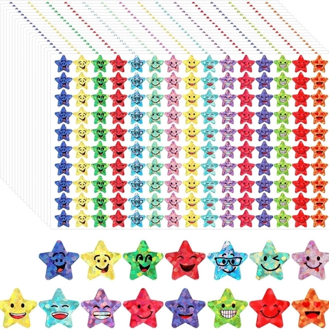 Adesivi Emoji Sorriso Stella Laser Glitter Colorati Etichette Tabella Premi per Fai da Te Scrapbooking Scuola Insegnanti Bambini
